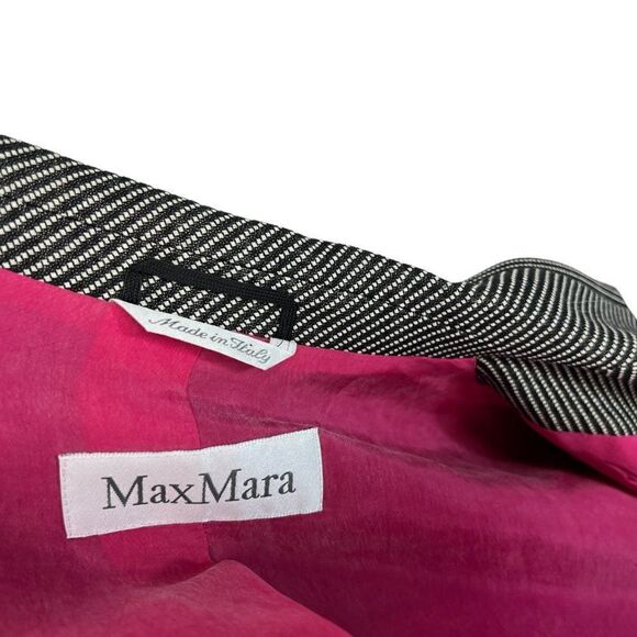 Max Mara Black & White Wool, Silk Two Button Woven Blazer Pink Lining Size 12 - Picture 9 of 12